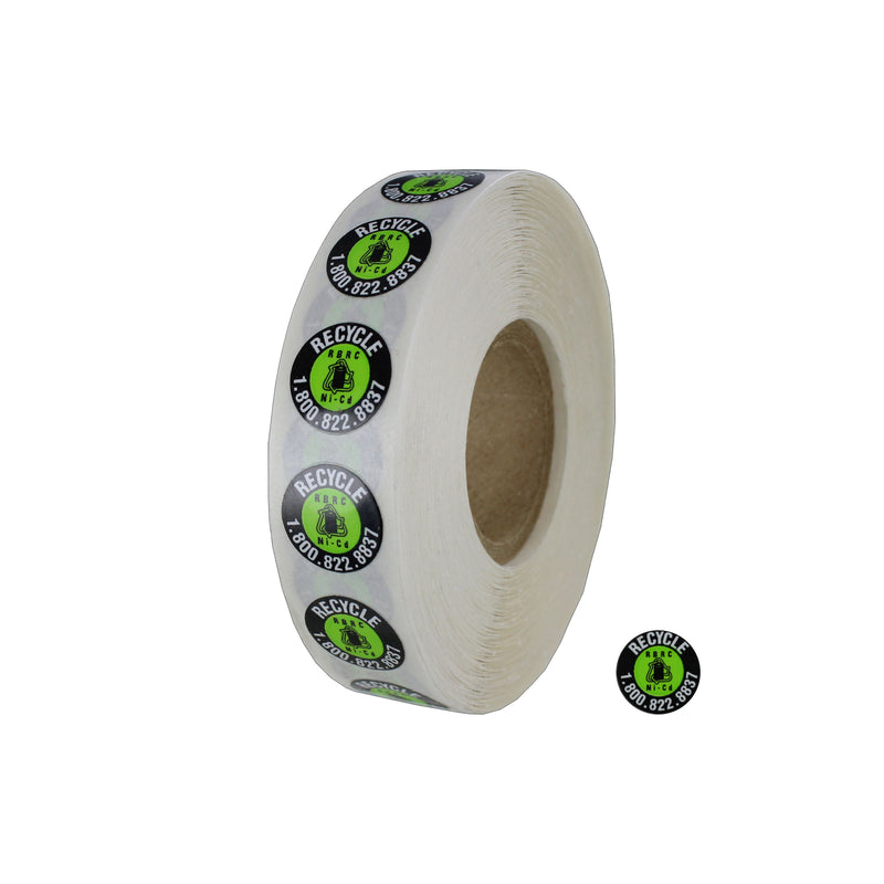 LP08-Medium Circular Ni-CD RBRC Recycle Label 1000 per roll
