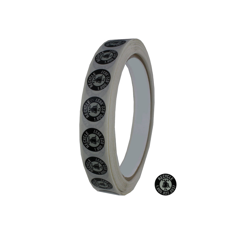 LP11-Medium Circular Lead (Pb) RBRC Recycle Label 1000 per roll