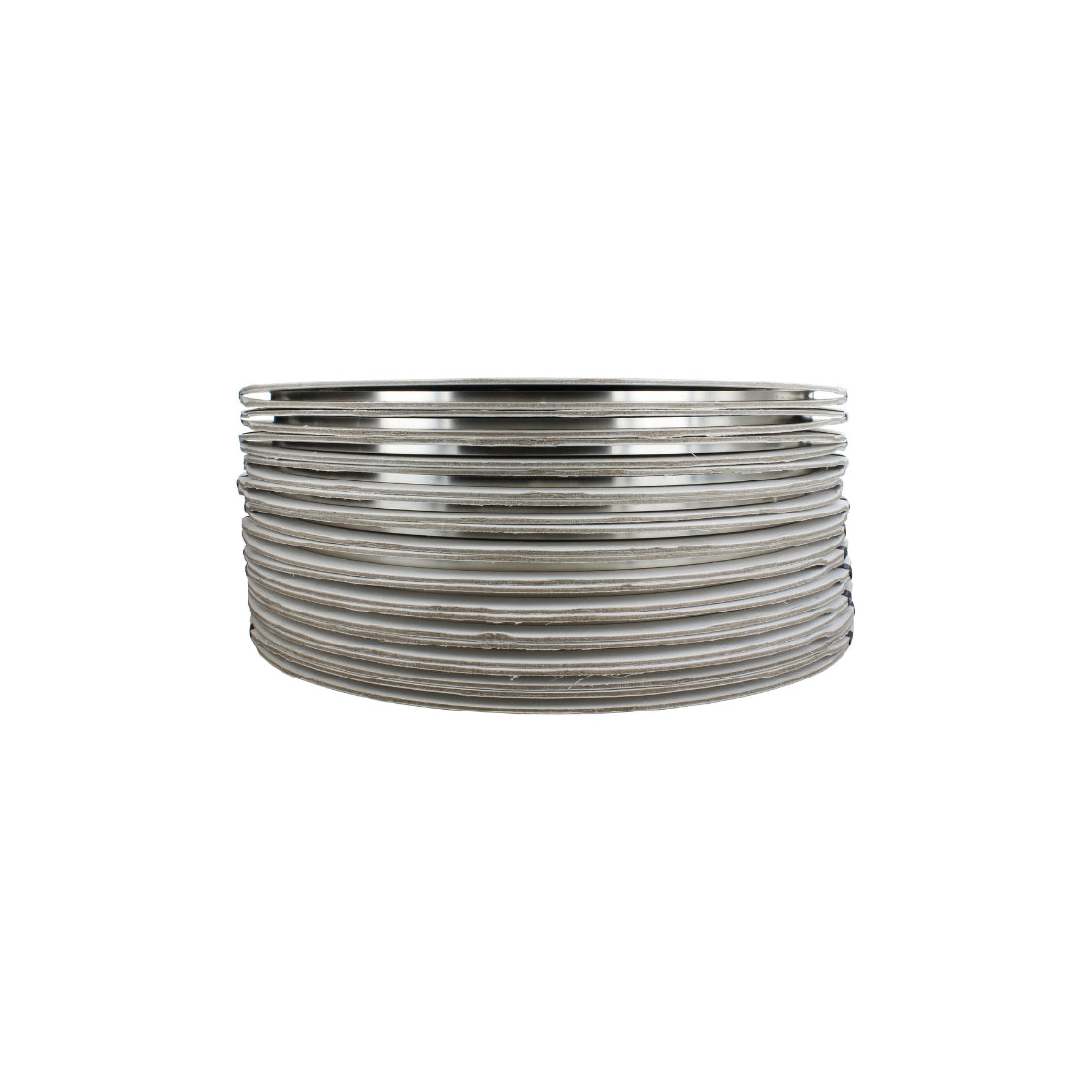 Metallic cylindrical container on a white background
