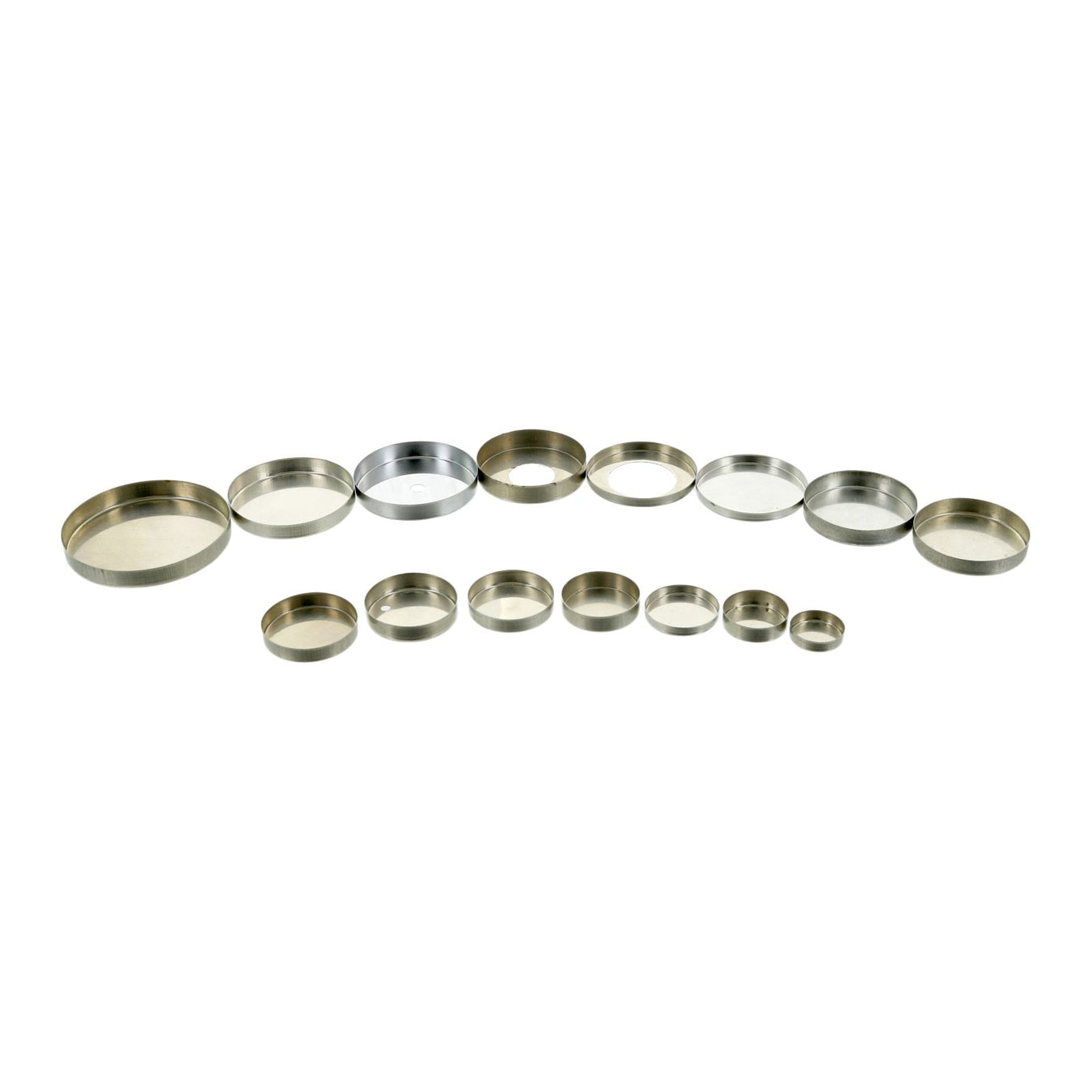 Set of metal rings of various sizes on a white background